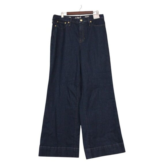 NWT J Crew High Rise Denim Trouser Jean Size 32 Wide Leg Semi Stretch '96 Preppy - Picture 1 of 12